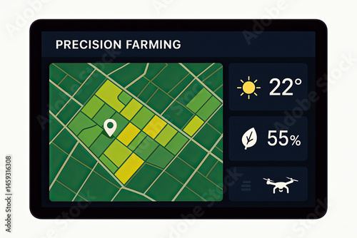 Precision farming mobile app on screen of digital tablet.