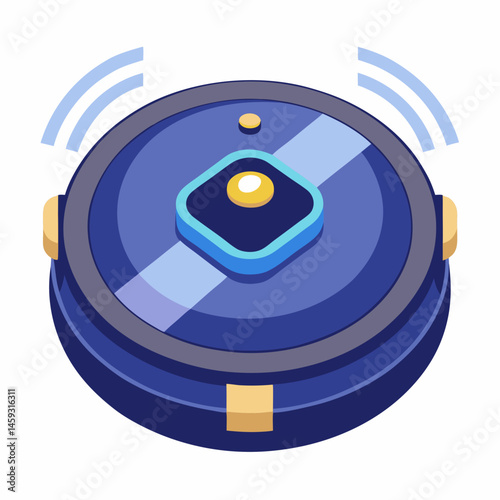 Robot vacuum cleaner icon on a blue background, symbolizing modern home cleaning technology.