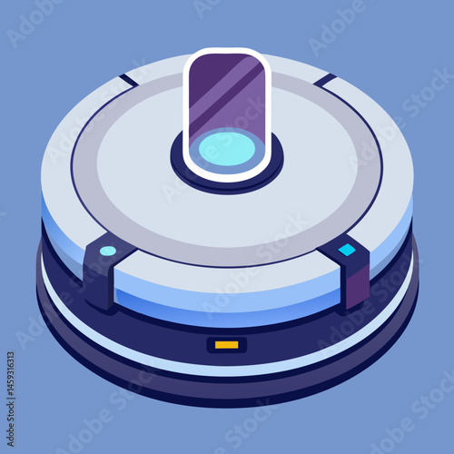 Robot vacuum cleaner icon on a blue background, symbolizing modern home cleaning technology.