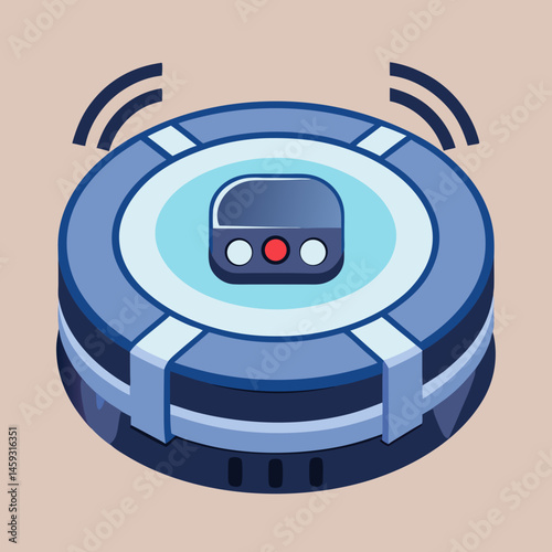 Robot vacuum cleaner icon on a blue background, symbolizing modern home cleaning technology.