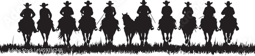 Silhouettes of Four Horse Riders on a Hill