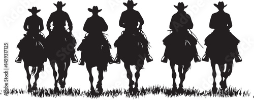 Silhouettes of Four Horse Riders on a Hill