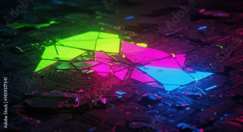 Abstract Fractured Geometric Shapes With Vibrant Colors And Grunge Texture