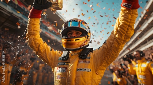 Epic F1 Podium Ceremony with Victorious Racers and Trophy Glory