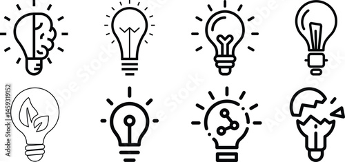 A 8 light bulb vector illustration, isolated on white background.