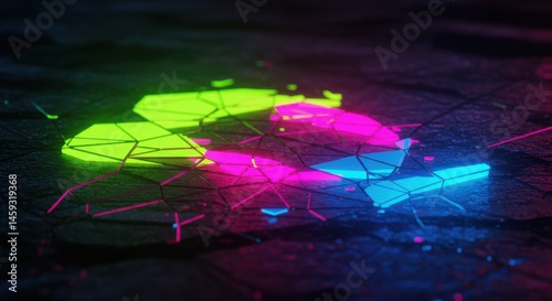 Abstract Neon Geometric Shapes On A Cracked Surface