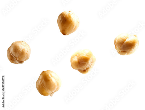 Close Up Scattered Chickpeas Isolated on a Transparent Background