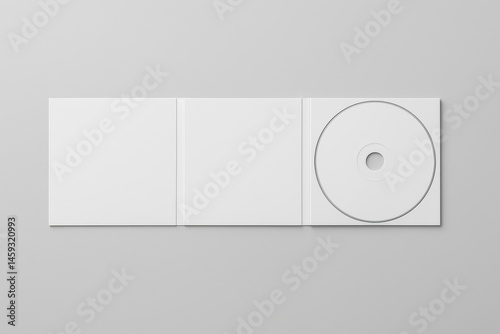 CD Case Mockup: A high-angle shot showcases a minimalistic CD case, offering a clean and adaptable design for various content presentations. Featuring a tangible CD within the open casing. 