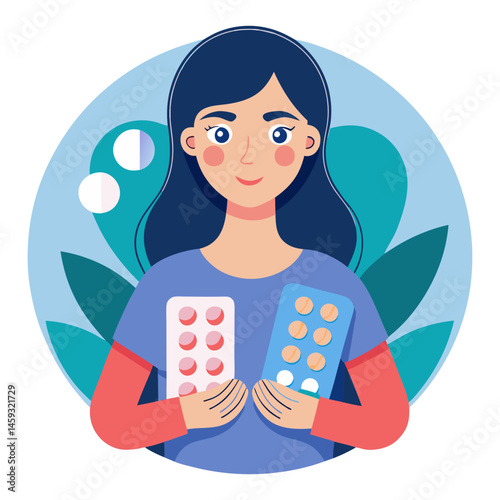 Download Woman Hands Opening Birth Control Pills In Hand. Eps File For Design.