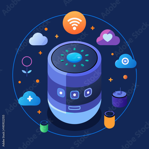 Illustration of a cloud computing system, showing interconnected servers and data flow in a digital environment.