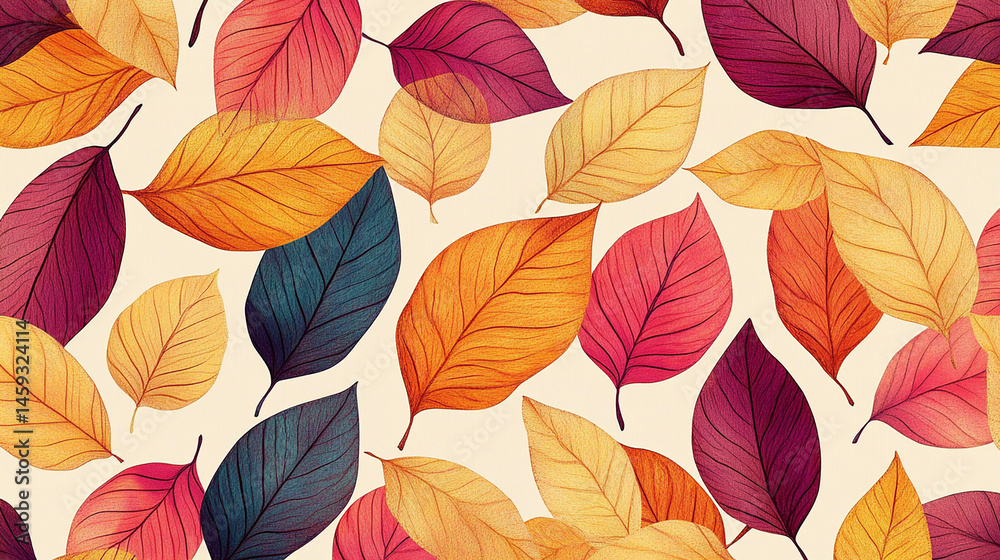 Obraz premium Colorful Hand-Drawn Autumn Leaves on Light Background