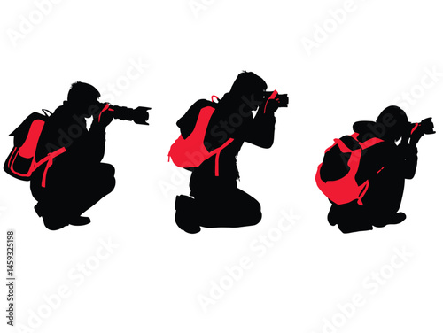 set of silhouettes of photographers in png, vector of silhouettes of men with camera