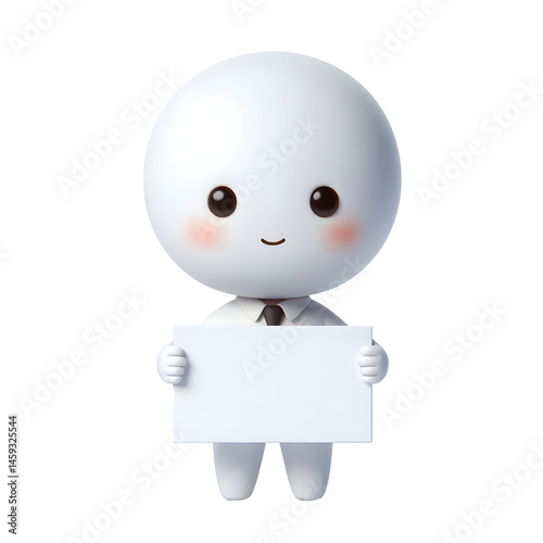 Cute white man 3d holding blank card isolated on white background