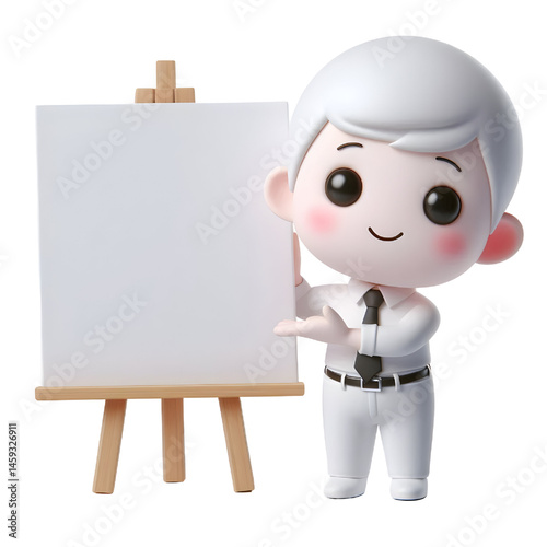 Cute white man 3d holding blank card isolated on white background
