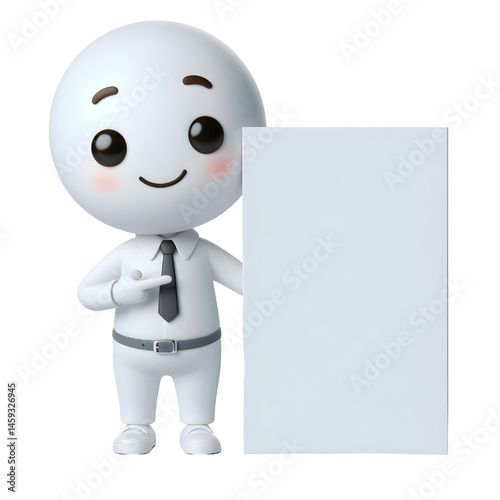 Cute white man 3d holding blank card isolated on white background
