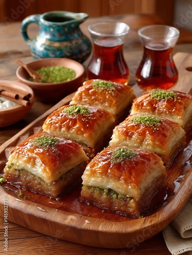Create a hi-res photo of some homemade baklava, suitable for a magazine spread.