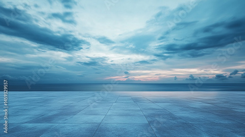 Blue Sky and Ocean Horizon, Smooth Tiled Ground