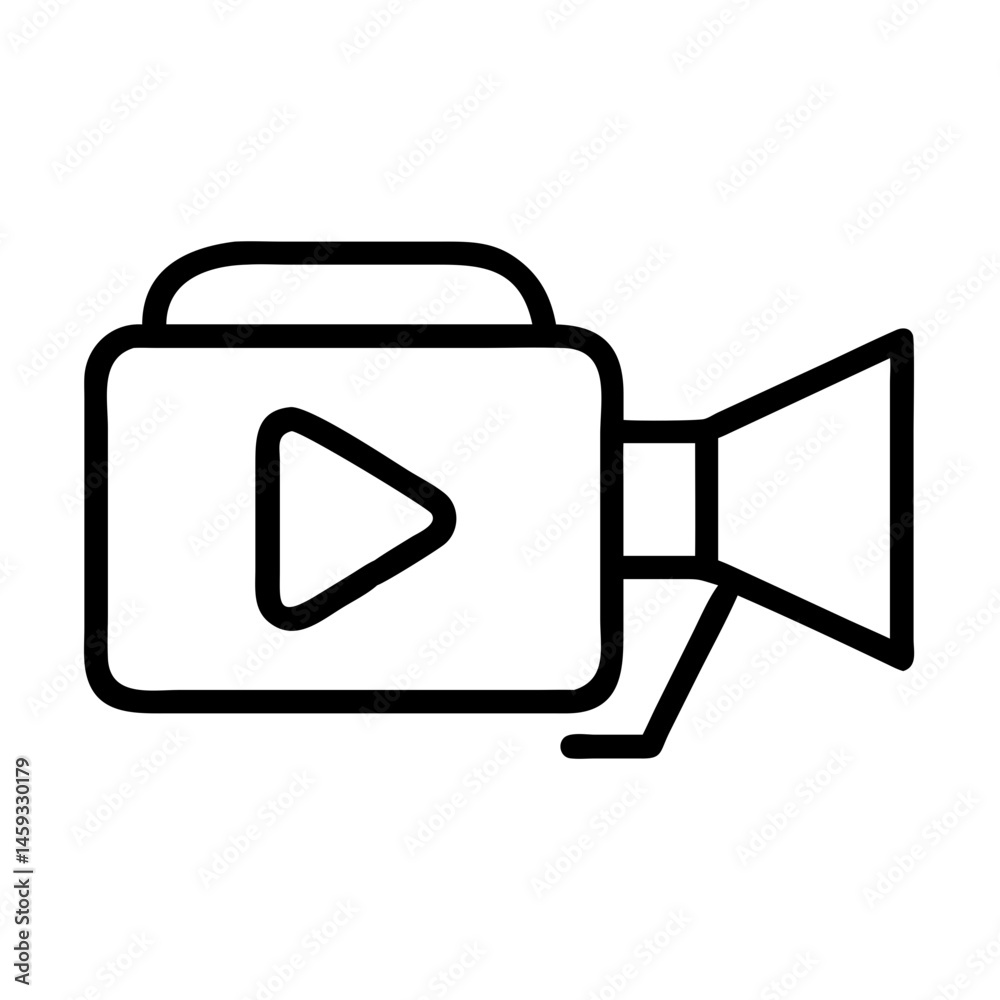 Outline Icon of Video Camera with Play Button Outline Icon of Video Camera with Play Button