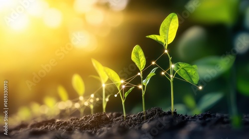 Interconnected Growth: Young Saplings Thrive in the Golden Hour Sunlight