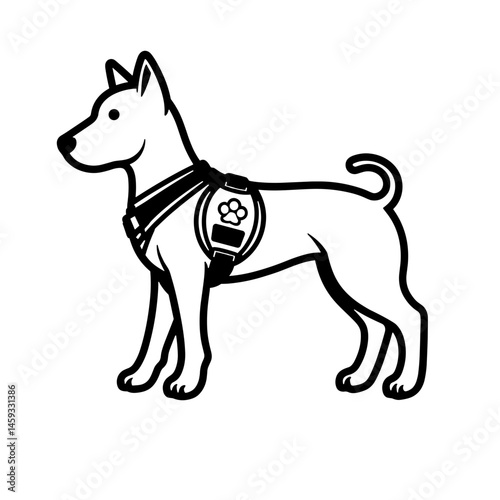 Service animal dog wearing harness with paw icon