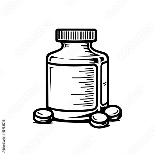 Medicine bottle with tablets, health concept