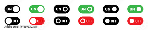 Set of turn on and off buttons icon. On off switch buttons icon collection. Power on off. Switch on switch off icon. On and off toggle switch button. Vector Illustration.