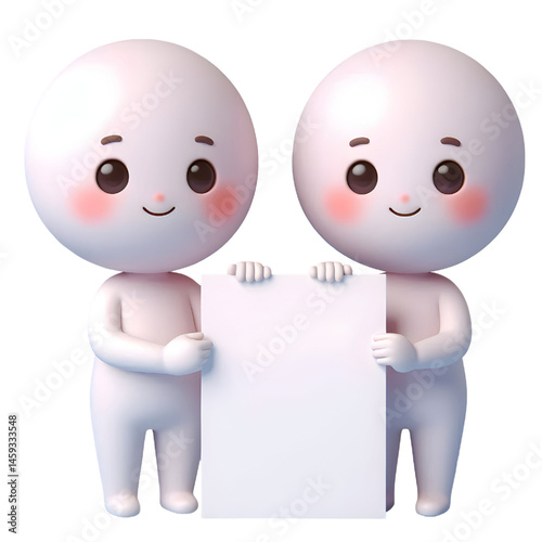 Cute white man 3d holding blank card isolated on white background
