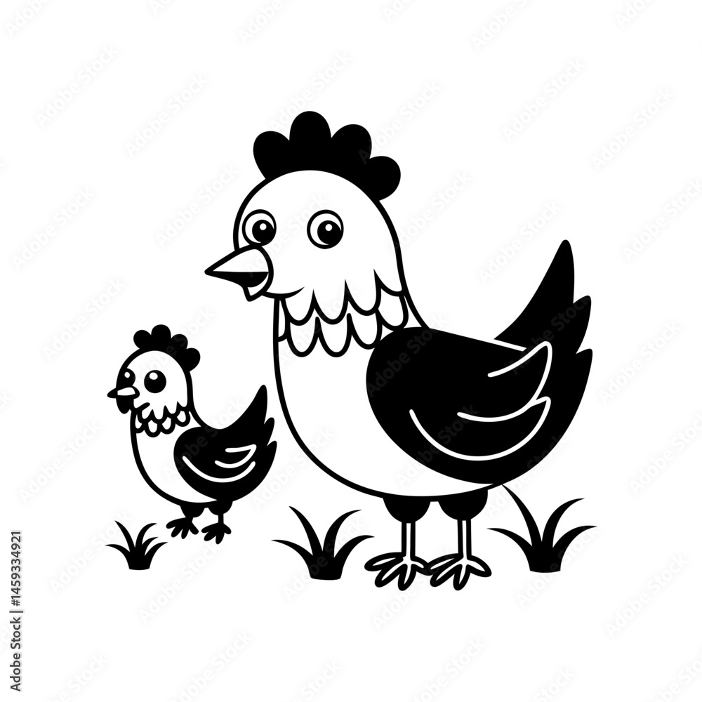 Fototapeta premium Download Cute Mom Chicken And Chick Cartoon Vector Icon Illustration. Eps File For Design.