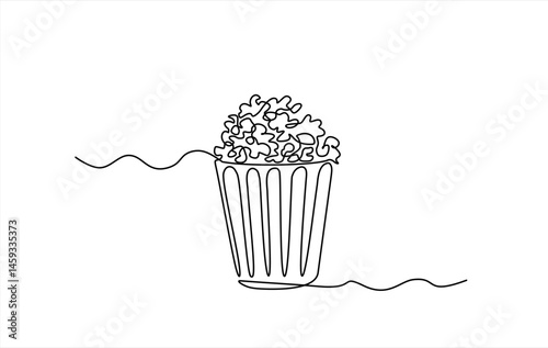 Popcorn in a cup continuous one line drawing. Vector illustration Popcorn in a cup continuous one line drawing. Editable stroke.

