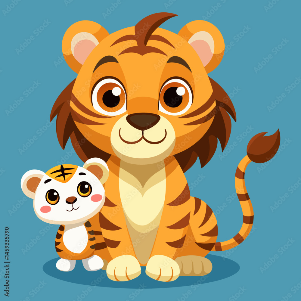 Fototapeta premium Download Cute Lion Holding Baby Tiger Cartoon Vector Icon Illustration Eps File For Design.