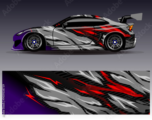 Car wrap design vector. Graphic abstract stripe racing background designs for vehicle, rally, race, adventure and car racing livery