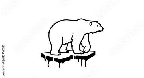 Bear on melting ice black and white icon
