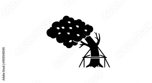 Tree falling in wind black and white icon