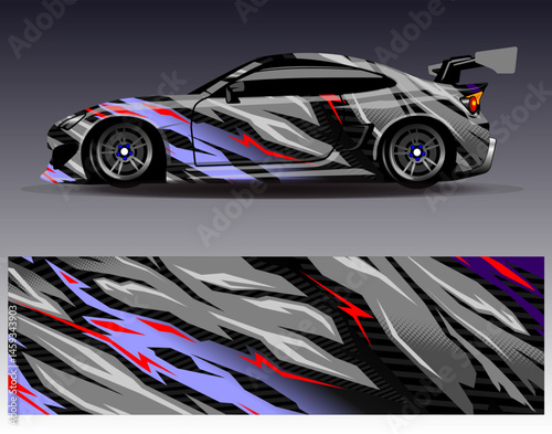 Car wrap design vector. Graphic abstract stripe racing background designs for vehicle, rally, race, adventure and car racing livery