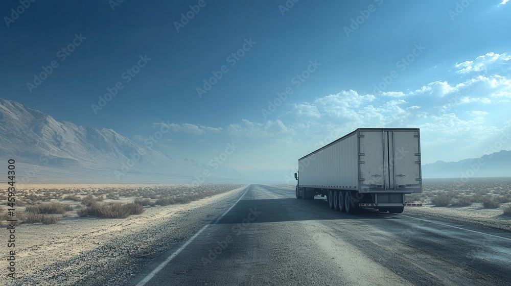 Obraz premium White Semi Truck on a Desert Road with Mountains