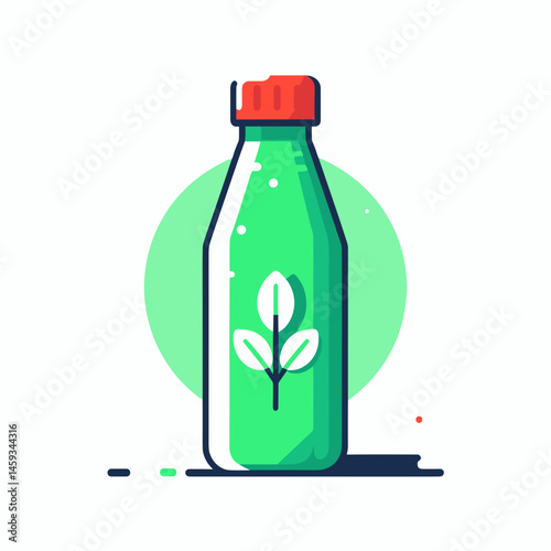 Bottle of chlorophyll water, detox - green illustration with leaves  