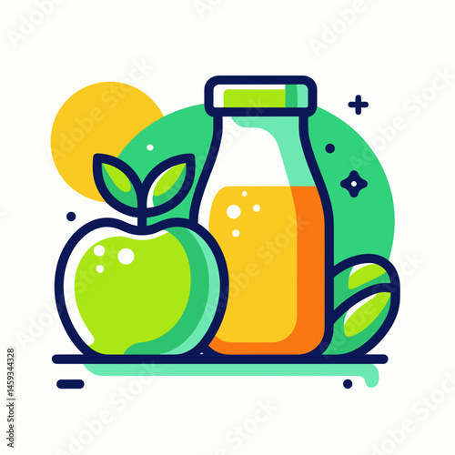 Freshly squeezed juice, detox - vibrant illustration with fruits  