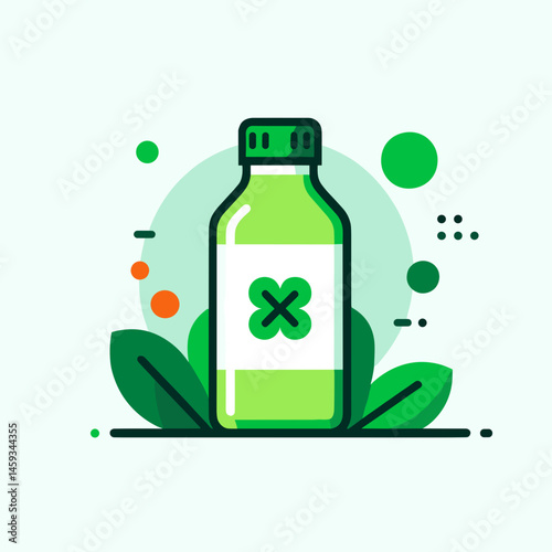 Self-Care Detox Kit Illustration - Green Bottle with Leaves  