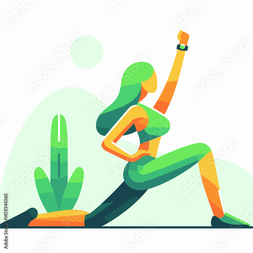 Woman doing light exercise, stretching confidently in a green environment  