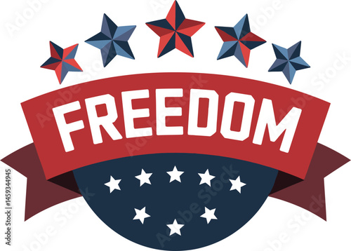 Freedom Badge with Stars and Ribbon – Patriotic Vector Design illustration on white background