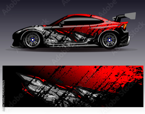 Car wrap design vector. Graphic abstract stripe racing background designs for vehicle, rally, race, adventure and car racing livery