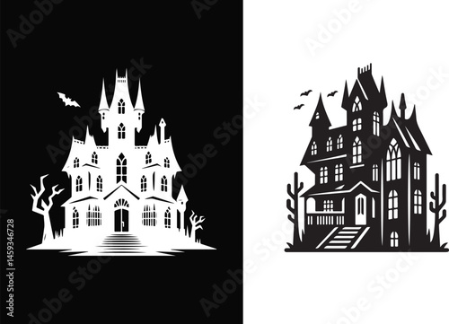 Creepy House Icons for Halloween in Silhouette Style