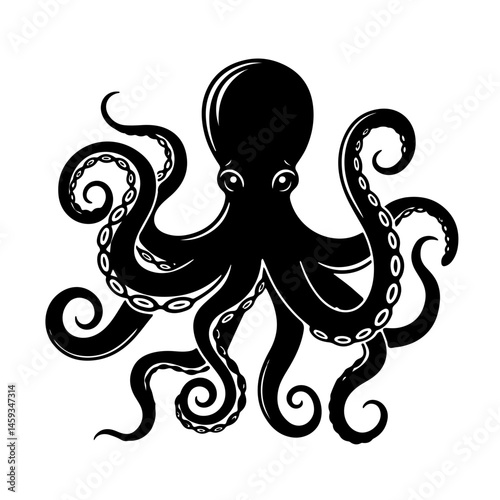 Minimalist Octopus Graphic: Striking Monochrome Ocean Emblem