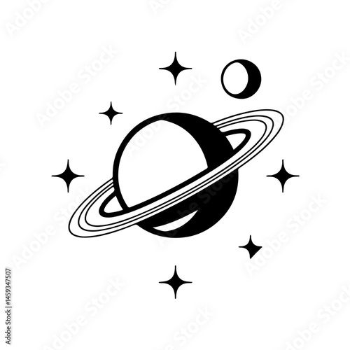 Saturn and Celestial Elements: Elegant Ringed Planet Illustration
