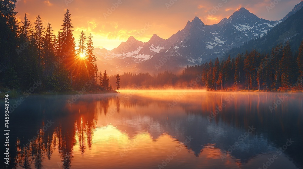 Fototapeta premium Majestic Sunrise over Mountain Lake