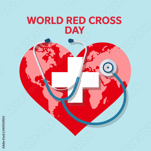 Red cross stethoscope design – World Red Cross Day awareness, World Red Cross Day Greeting: Vector Illustration