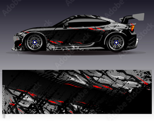 Car wrap design vector. Graphic abstract stripe racing background designs for vehicle, rally, race, adventure and car racing livery