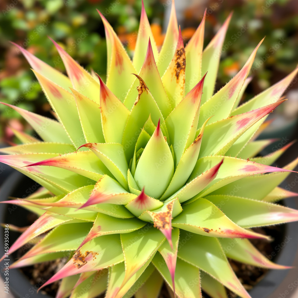 Fototapeta premium close-up of a vibrant succulent plant with yellow-green and reddish-pink leaves arranged in a rosette