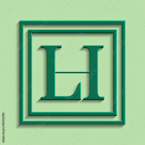 Modern Artistic Letter H Design with Shadow Effect on Green Background
