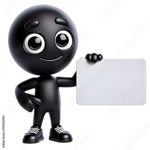 Cute BLACK man 3d holding blank card isolated on white background